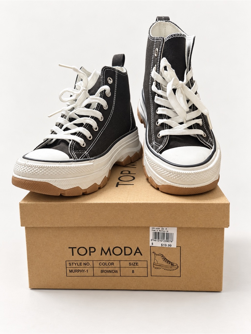 TOP Moda Black and White High-Top Platform Sneakers with Gum Sole